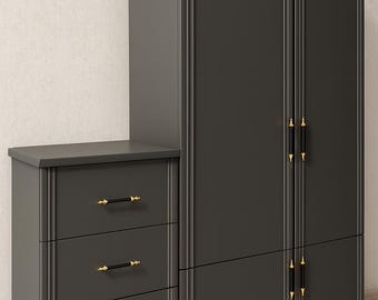 Vintage Ribbed Black Metal Cabinet Handles and Knobs Set