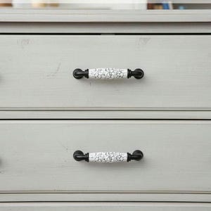 Crackle Ceramic Cabinet Handle – Black & White Vintage Drawer Pull