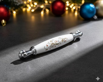 Stylish Floral Porcelain Handle with Chrome Details,Vintage Floral Ceramic Knob for Cabinets and Drawers