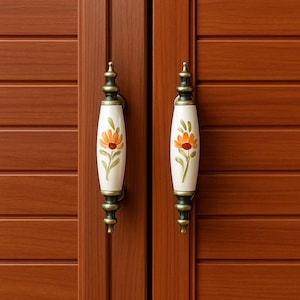 Vintage Floral Ceramic Drawer Pulls: Hand-Painted Porcelain Knobs, Bronze Finish