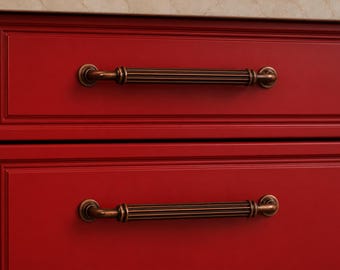Antique Copper Ribbed Cabinet Handle, Vintage Zamak Drawer Pull, Farmhouse Furniture Knob