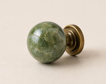 Green Speckled Ceramic Knob, Antique Brass Drawer Pull, Farmhouse Dresser Handle
