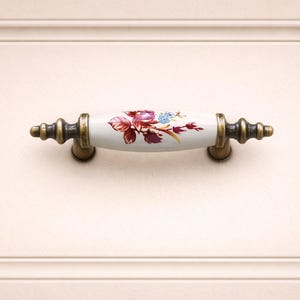 Tirador de cerámica pintado a mano para armario, tirador floral para cajón, muebles de porcelana, tirador de estilo vintage para armario de cocina, tirador decorativo para cajón.
