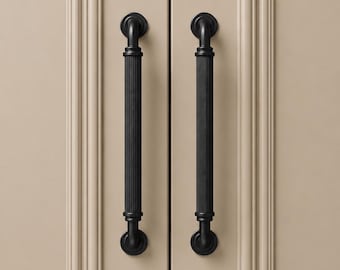Matte Black Ribbed Cabinet Handle, Modern Zinc Alloy Drawer Pull, Furniture Hardware