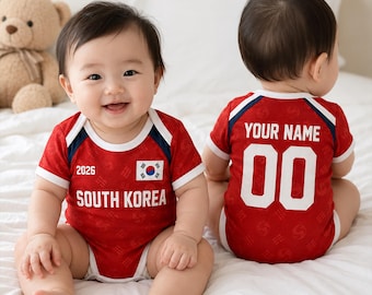 Body personalizado para bebé de Corea del Sur, conjunto de fútbol para bebé con nombre personalizado, regalo para aficionados al fútbol de Corea del Sur, body deportivo para recién nacido