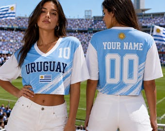 Custom Uruguay Soccer Crop Top Jersey, Personalized Uruguay Jersey Crop Tee, Support Football Team