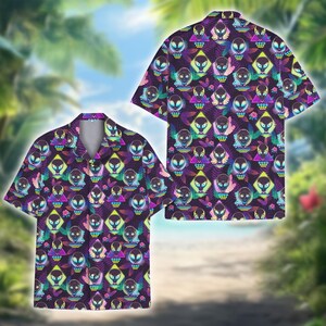 Neon Alien Hawaiian Shirt Glow-in-the-Dark Sci-Fi Party Shirt