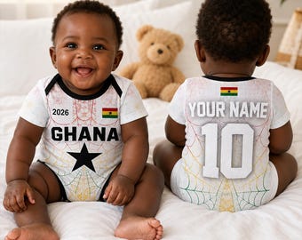Personalisierte Ghana Baby Bodysuit, individueller Name Fußball Baby Outfit, Ghana Fußballfan Geschenk, Neugeborenen Sport Jersey Body