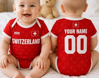 Body personalizado para bebé de Suiza, conjunto de fútbol para bebé con nombre personalizado, regalo para aficionados al fútbol suizo, body deportivo para recién nacido