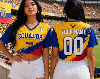 Custom Ecuador Soccer Crop Top Jersey, Personalized Ecuador Soccer Jersey Crop Tee, Support Football Team