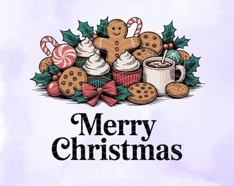 Galletas navideñas PNG, cupcakes navideños, dulces de jengibre, diseño de sublimación para descarga digital.