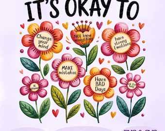 Positive Affirmation Flowers PNG, Floral png, Mental Health Motivational Clipart, Inspirational Quote Digital Download