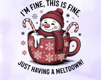 Grappige sneeuwpop mok png, quote kerst kernsmelting, winter koffiekop clipart, vakantiesublimatie, retro kerstmis png