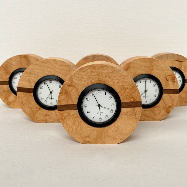 The Horizon Clock, Small Clock, Office Gift, Desk Clock, Birds Eye Maple, Modern Decor