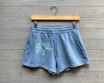 Wild Flower Shorts, Summer Shorts, Yoga Shorts, Blue Shorts