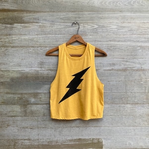 Black on Black Crop Top, Festival Top, Summer Tank, Yoga Tank, Lightning Tank, Cute Tank, Workout Tank, Gym Tank Yellow