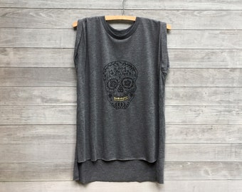 Sugar Skull Muskel t-Shirt, Gym Shirt, Workout Top, Muskel-T-Shirt, Weekend-Top, Strand-Shirt, Pyjama Top, PJ es