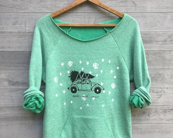 Organic Cotton Christmas Sweater, Winter Sweater, Christmas Gift, Cozy Sweater, Holiday Sweater, Christmas Party, Snowflakes, VW Bug