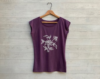 Garden Lillies Tee, Bamboo + Organic Cotton, Cap Sleeve Tee, Silky Tee