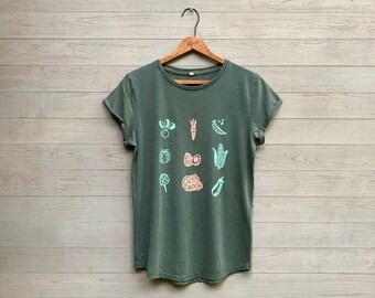 T-shirt légumes en coton bio, chemise végétarienne, chemise foodie