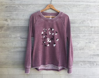 Murmuration Top, Yoga Top, Purple Sweater, Bird Shirt, Workout Top, Bird Lover