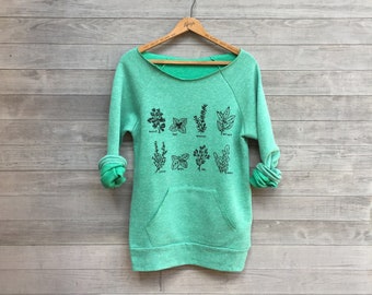 Organic Cotton Herbs Sweatshirt, Gift for a Gardener or Cook