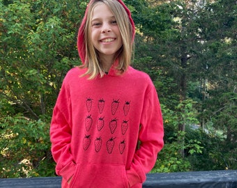 Strawberry Hoodie, Red Hoodie, Back to School, Fruit Gift, Kids Hoodie