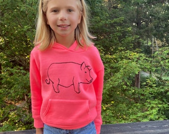 Pig Hoodie, Hot Pink, Animal Lover Top, 6T- 12 Years