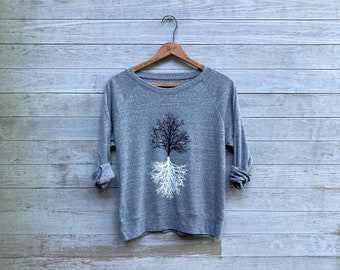 Shadow Tree Pullover, Yoga Gift and Slouchy, Loose Fitting Shirt for Hiking, Nature Lover Gift, Tree Shirt