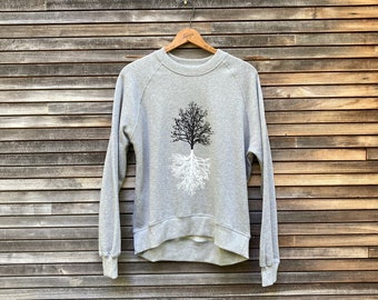Shadow Tree Sweatshirt, Organic Cotton Sweatshirt, Light Grey Pullover, Nature Lover's Gift, Outdoor Top, Hiking Top