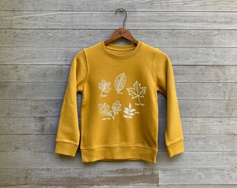 Organic Cotton Fall Leaves Sweatshirt, Mustard Yellow, Sizes 3-14