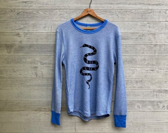 Snake Thermal Tee, Blue Shirt, Unisex Thermal, Long Sleeve Tee, Pajama Top