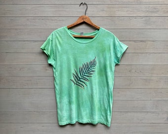 Hand Dyed Fern Tee in Organic Cotton, Loose Fitting Tee, Vintage Soft