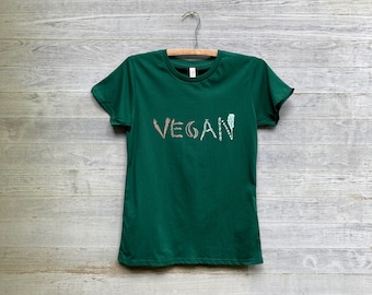 Hand Printed Vegan Tee: Organic Cotton, Forest Green