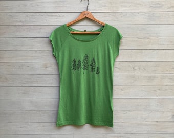 Tree Line Tshirt, Bamboo + Organic Cotton, Cap Sleeve Tee, Silky Tee