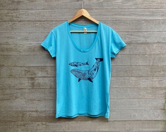 Whale Print Flowy Tee: Lightweight Cotton Beachcomber Top