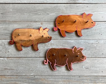 Pig Hook for Keys, Coats, Kids Room Decor, Hand Made from Salvaged Wood