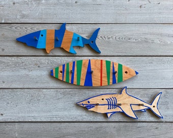 Shark or Surfboard Hook, Housewarming Gift, Shark Gift, Beach House Decor, Gift for a Surfer