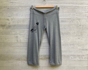 Folk Bird Cropped Pants, Yoga Pants, Pajama Bottoms, Workout Pants, Comfy Pants