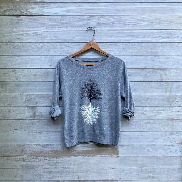 Jersey de árbol de sombra, regalo de yoga y slouchy, camisa holgada para senderismo, regalo amante de la naturaleza, camisa de árbol