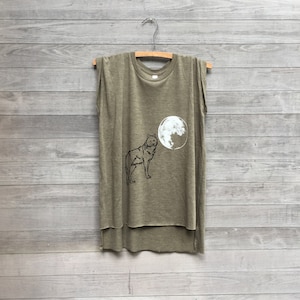 Wolf Tee, Gym Shirt, Sleeveless Tee, Muscle Tee, Moon Tee
