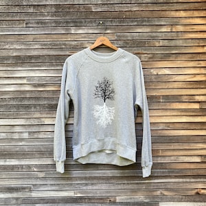 Shadow Tree Sweatshirt, Organic Cotton Sweatshirt, Light Grey Pullover, Nature Lover&#39;s Gift, Outdoor Top, Hiking Top