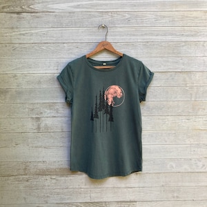 Under the Blood Moon Tee, Organic Cotton with Rolled Sleeves, Nature Lover Tee