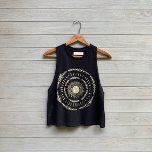 Crop top Sun Goddess, festivaltop, Gold Sun, yogatop
