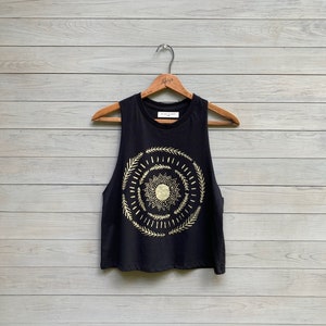 Sun Goddess Crop Top, Festival Top, Gold Sun, Yoga Top image 1