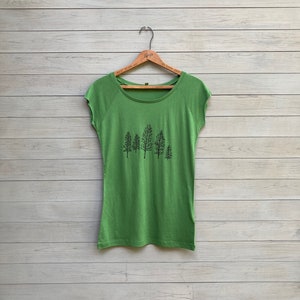 Tree Line Tshirt, Bamboo + Organic Cotton, Cap Sleeve Tee, Silky Tee