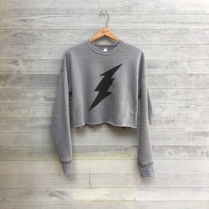 Lightning Bolt Cropped Sweatshirt, Cozy Gym Pullover, Yoga Gift