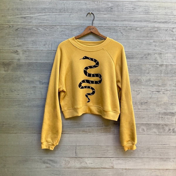 Slinky Slink Slink, Snake Sweatshirt, Crop Top, Yellow Shirt, Cozy Sweatshirt, Super Soft Top, Snake Lover, Black Snake