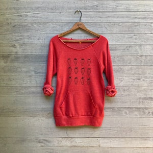 Organic Cotton Strawberry Sweatshirt, Cozy Fleece Pullover with a Feminine Scoop Neck and Kangaroo Pocket