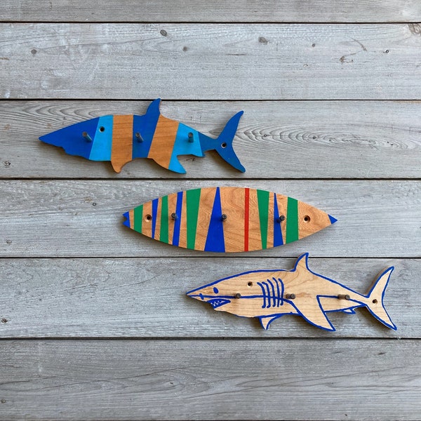 Shark or Surfboard Hook, Housewarming Gift, Shark Gift, Beach House Decor, Gift for a Surfer